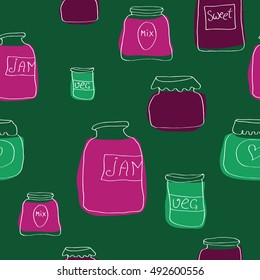 Vector seamless pattern with jam jars