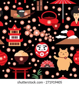 Vector seamless pattern with Japan symbols