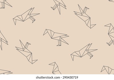 Vector seamless pattern with japanese origami black linear raven birds. Can be used for web page backgrounds, surface textures, background on business cards or poster, wallpapers, print on textiles.