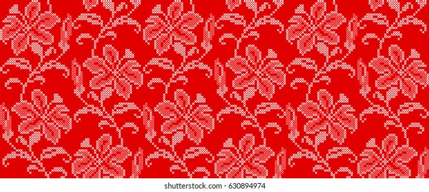 Vector seamless pattern in Japanese Style. Ethnic Embroidered Ornament. Spring and Summer Background.