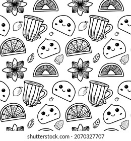 Vector seamless pattern. Japanese sweet food cake. 