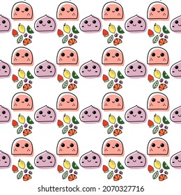 Vector seamless pattern. Japanese sweet food cake. 