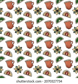 Vector seamless pattern. Japanese sweet food cake. 