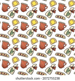 Vector seamless pattern. Japanese sweet food cake. 