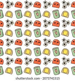 Vector seamless pattern. Japanese sweet food cake. 