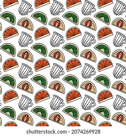 Vector seamless pattern. Japanese sweet food cake. 