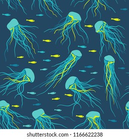 Vector seamless pattern with jellyfish