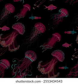 Vector seamless pattern with jellyfish