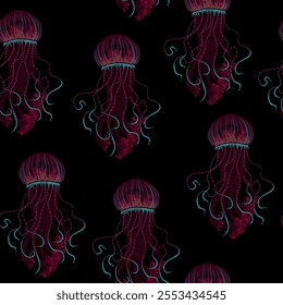 Vector seamless pattern with jellyfish