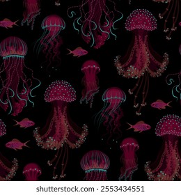 Vector seamless pattern with jellyfish