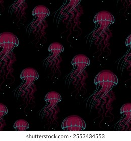 Vector seamless pattern with jellyfish