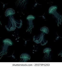 Vector seamless pattern with jellyfish