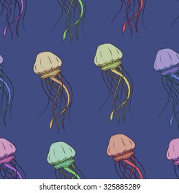 Vector seamless pattern with jellyfish