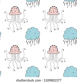 Vector seamless pattern with jellyfish. Baby print. Scandinavian motives
