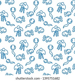 Vector seamless pattern with jellyfish and fish. Baby print.