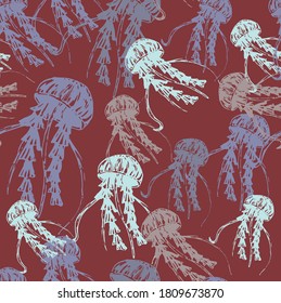 Vector seamless pattern with jellyfishes. Perfect for sea 
themes.