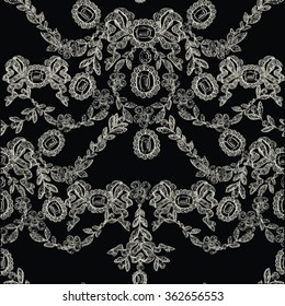 Vector seamless pattern with jewelry in toile de jouy style