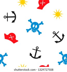 Vector seamless pattern Jolly Roger triangle anchor. A beautiful pattern for a pirate party or for a young lover of travel