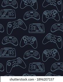 Vector Seamless pattern with joysticks gamepad  illustration and slogan text, for t-shirt prints and other uses.