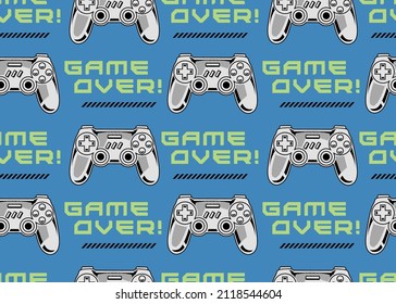 Vector Patrón sin foco con joysticks gamepad ilustración y textos de slogan, para impresiones de camisetas y otros usos.