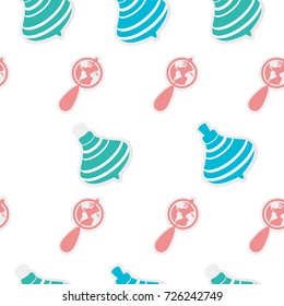Vector seamless pattern with a jug and a rattle. Can be used for print on clothes for boys and girls, package, banner, wrapping paper, decoration. EPS10.