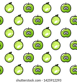 Vector seamless pattern with juicy green Apple.
