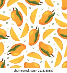 Vector seamless pattern with juicy ripe yellow mangoes