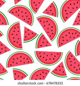 Vector seamless pattern with juicy watermelon slices on white background