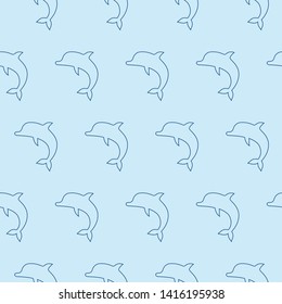 Vector seamless pattern with jumping dolphins blue background