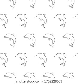 Vector seamless pattern with jumping dolphins monochrome