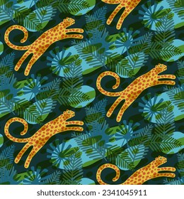 vector seamless pattern with jumping leopards