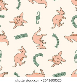Vector Seamless Pattern of Kangaroo Metal Spring Background for Fashion Wrapping Print Fabric Surface