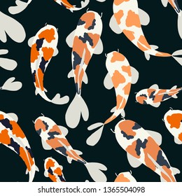 Vector seamless pattern with karps Koi on dark blue background