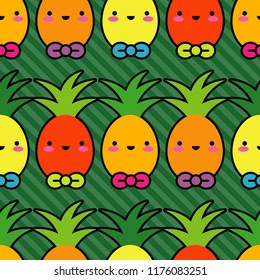 Vector seamless pattern. Kawaii background. Cartoon Pineapple. Textile rapport.