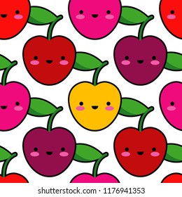 Vector seamless pattern. Kawaii background. Cartoon Cherry. Textile rapport.