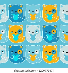 Vector seamless pattern. Kawaii background. Cartoon Cats. Can be used for wallpaper, textile, invitation card, wrapping, web page background.