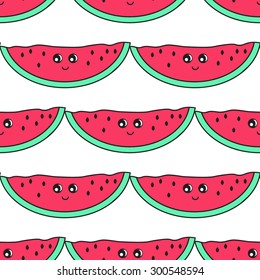 vector seamless pattern with kawaii watermelon