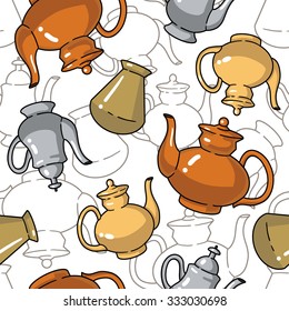 Vector seamless pattern with kettles