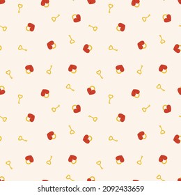 Vector seamless pattern with keys and locks in the shape of a heart