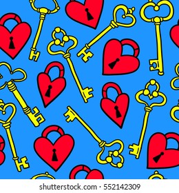 Vector seamless pattern with keys and locks.