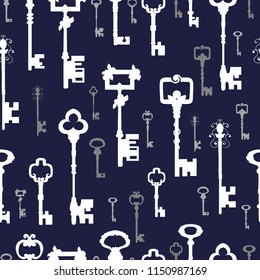 Vector seamless pattern with keys on dark background