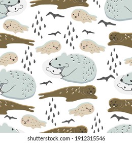 Vector seamless pattern for kids with cute nordic baby animals. Scandinavian style.