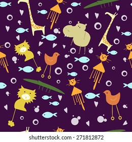 Vector seamless pattern for kids with motives zoo