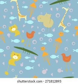Vector seamless pattern for kids with motives zoo