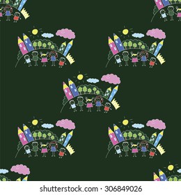 Vector seamless pattern. Kids, school and education image 