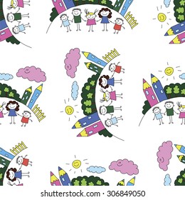 Vector seamless pattern. Kids, school and education image 
