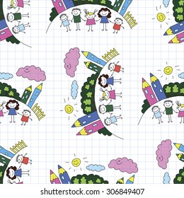 Vector seamless pattern. Kids, school and education image 