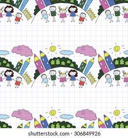 Vector seamless pattern. Kids, school and education image 