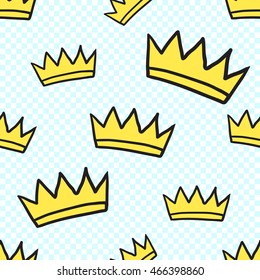 Vector seamless pattern with king crown. Hand drawn cute and funny fashion illustration. Modern doodle pop art sketch 