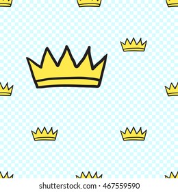Vector seamless pattern with king crown. Hand drawn cute and funny fashion illustration. Modern doodle pop art sketch 